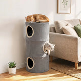 PawHut Four-Tier Cat Tree Tower with Connected Cubby and Removable Plush Cover – Space-Saving Cat Condo