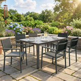 Outsunny 7-Piece Garden Dining Set for 6 with Acacia Wood Table & Stackable Texteline Chairs, Grey