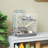 PawHut 3-Tier Hamster Cage with Exercise Wheel, Tunnels and Water Bottle – Habitat for Dwarf Hamsters, Grey