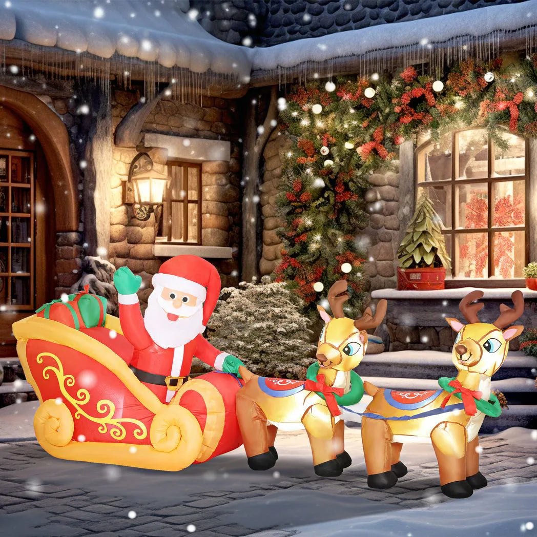 Outsunny 7.9ft Christmas Inflatable Santa on Sleigh with Two Reindeer