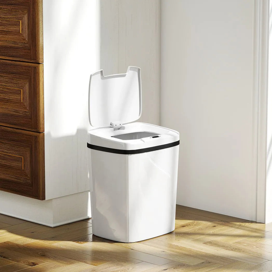 HOMCOM 15L Automatic Sensor Bin with Touchless and Manual Modes – Battery Operated Kitchen Bin, White