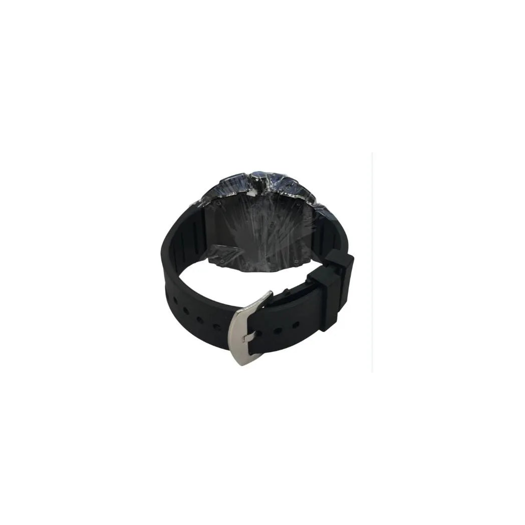 Longbo Gents Quartz Watch with Skeleton Clear Dial & Black Rubber Strap – Black Fashion Wristwatch