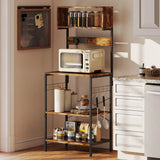 HOMCOM Kitchen Storage Rack with Power Outlets, USB Chargers and Hooks – Bakers Rack, Coffee Station, Rustic Brown