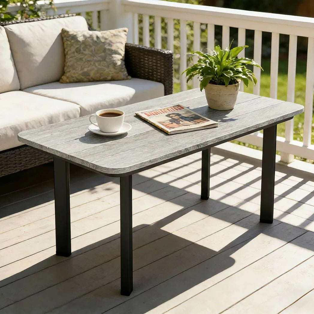 Outsunny Garden Coffee Table with Slatted Wood Plastic Composite Top & Metal Frame – Patio Table, Grey