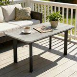 Outsunny Garden Coffee Table with Slatted Wood Plastic Composite Top & Metal Frame – Patio Table, Grey