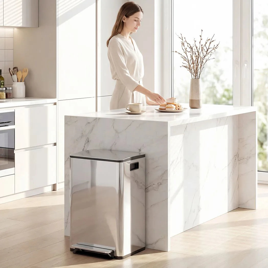 HOMCOM 40L Dual Compartment Pedal Bin with Soft Close Lid, Deodoriser Holders – Stainless Steel Kitchen Bin, Silver Tone