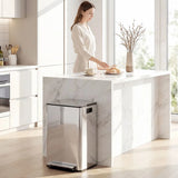 HOMCOM 40L Dual Compartment Pedal Bin with Soft Close Lid, Deodoriser Holders – Stainless Steel Kitchen Bin, Silver Tone