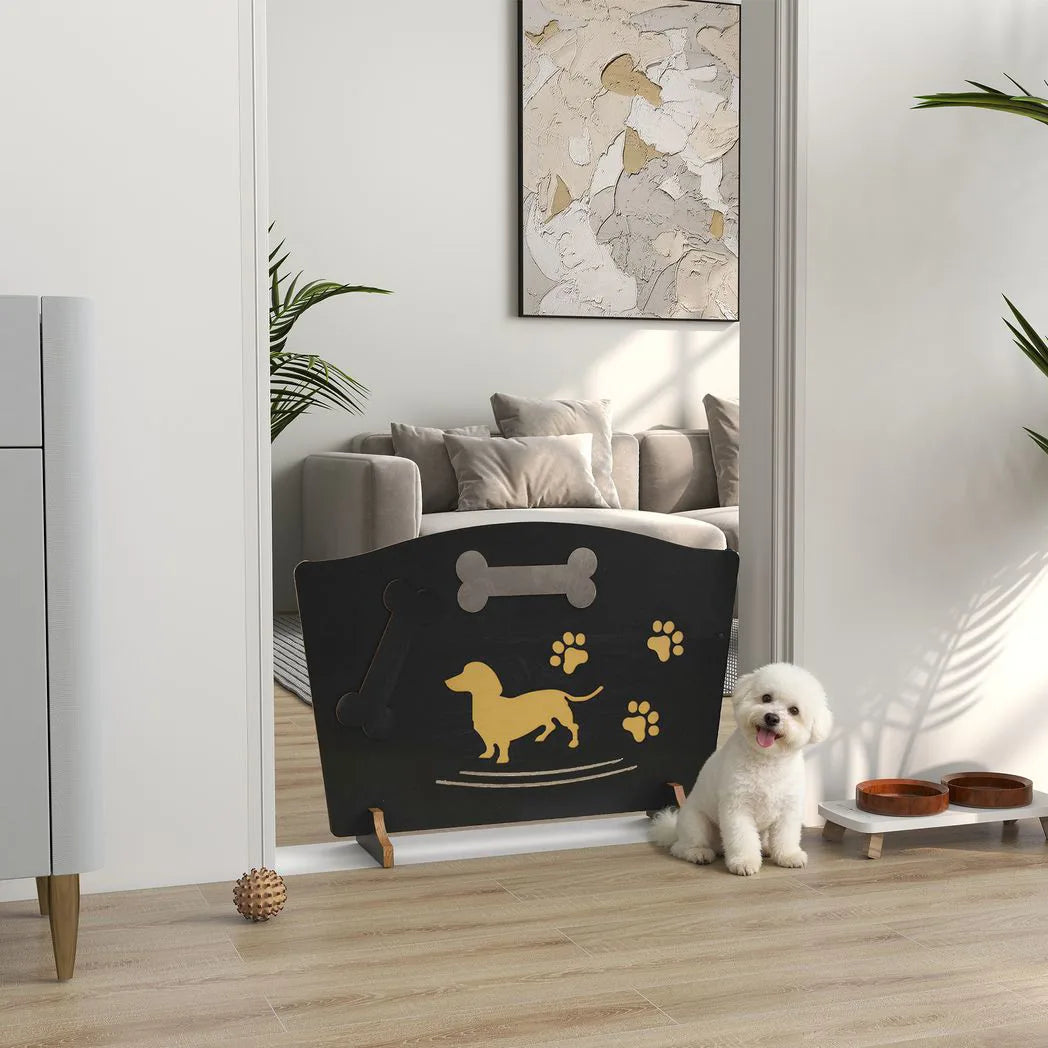 PawHut Wooden Dog Gate with Support Feet – Freestanding Pet Barrier for Stairs and Patio, Black