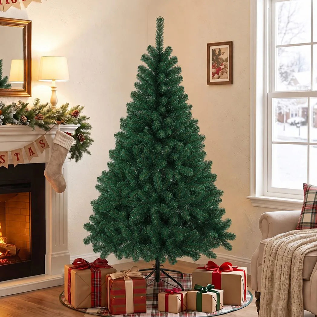 HOMCOM 5ft Hinged Artificial Fir Christmas Tree with 420 Branch Tips and Foldable Steel Stand, Green