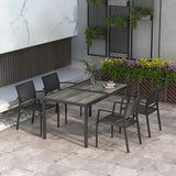 Outsunny Five-Piece Outdoor Dining Set with Wood-Effect Table and 4 Stackable Chairs – Garden Furniture, Grey