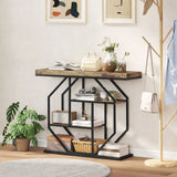 HOMCOM 4-Tier Industrial Console Table with Metal Frame – Entryway Hall Table, Rustic Brown