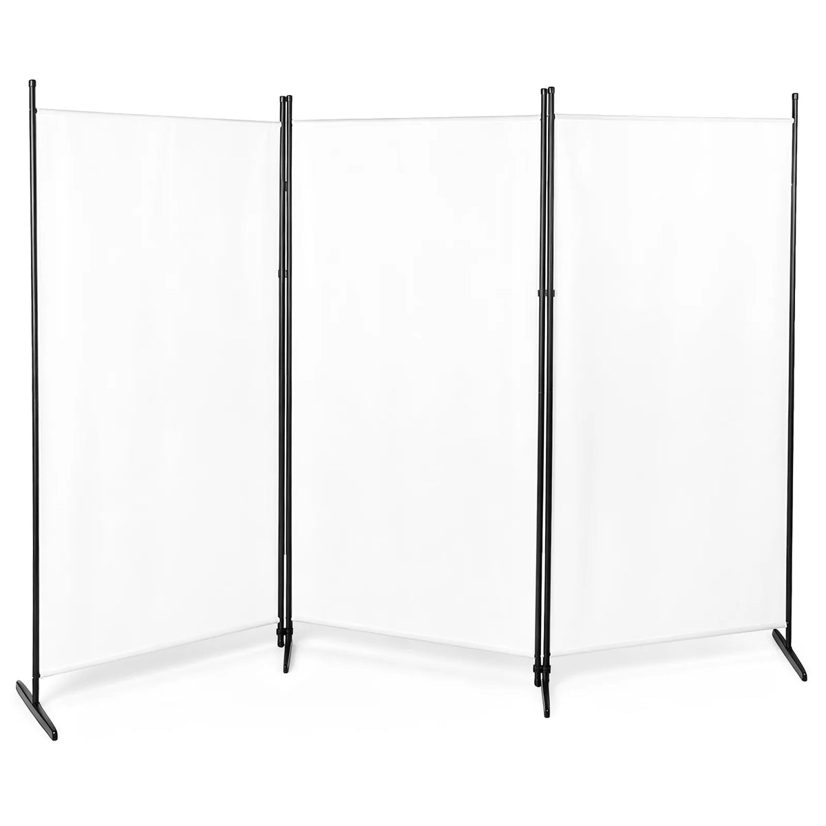 3-Panel Folding Room Divider Screen, 6ft Polyester Fabric, Carbon Steel Frame – Privacy Partition, Off-White