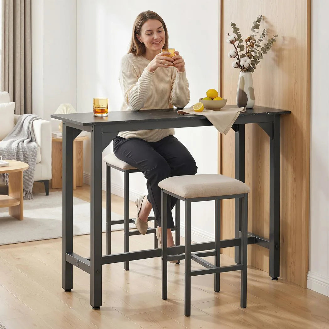 HOMCOM Rectangular Bar Table with Marble-Effect Top – Pub Breakfast Table for Small Spaces, Black