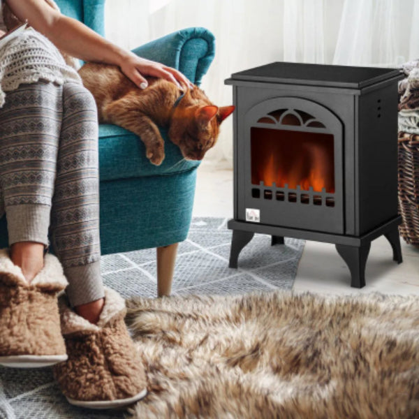 HOMCOM Free Standing Ethanol Fireplace with 0.9L Tank, 3 Hours Burning Time – Vintage-Style Bioethanol Heater Stove, Black