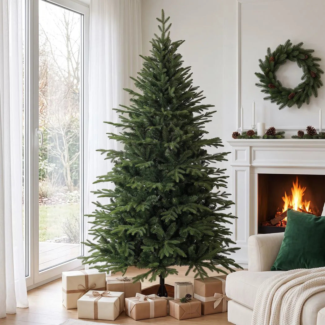 HOMCOM 6ft Artificial Christmas Tree – 180cm Hinged Xmas Tree with 2081 Tips and Solid Pine Wood Stand, Green