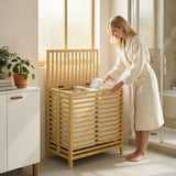 HOMCOM 64L Bamboo Laundry Basket with Lid, 2 Removable Liners – Foldable Hamper, Natural and Cream White