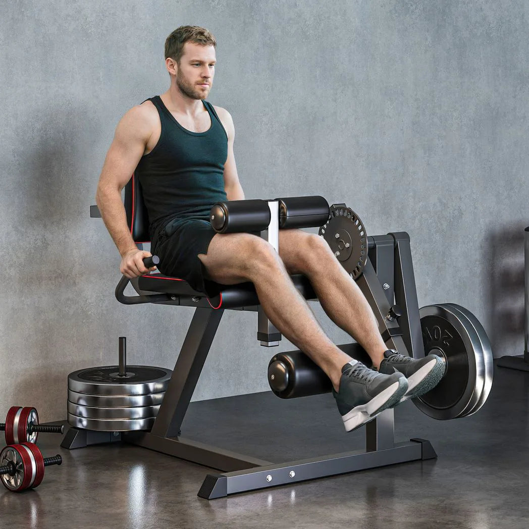 SPORTNOW Seated Leg Extension & Curl Machine, Plate Loaded with 32 Positions – Lower Body Home Gym Trainer