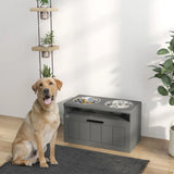 PawHut Raised Dog Bowl Stand with Slow Feeder, Steel Bowls and Drawer – Large Dogs, Grey