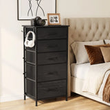 HOMCOM Chest of Drawers with 5 Fabric Drawers, 4 Pockets, 2 Hooks and Steel Frame – Tall Storage, Black