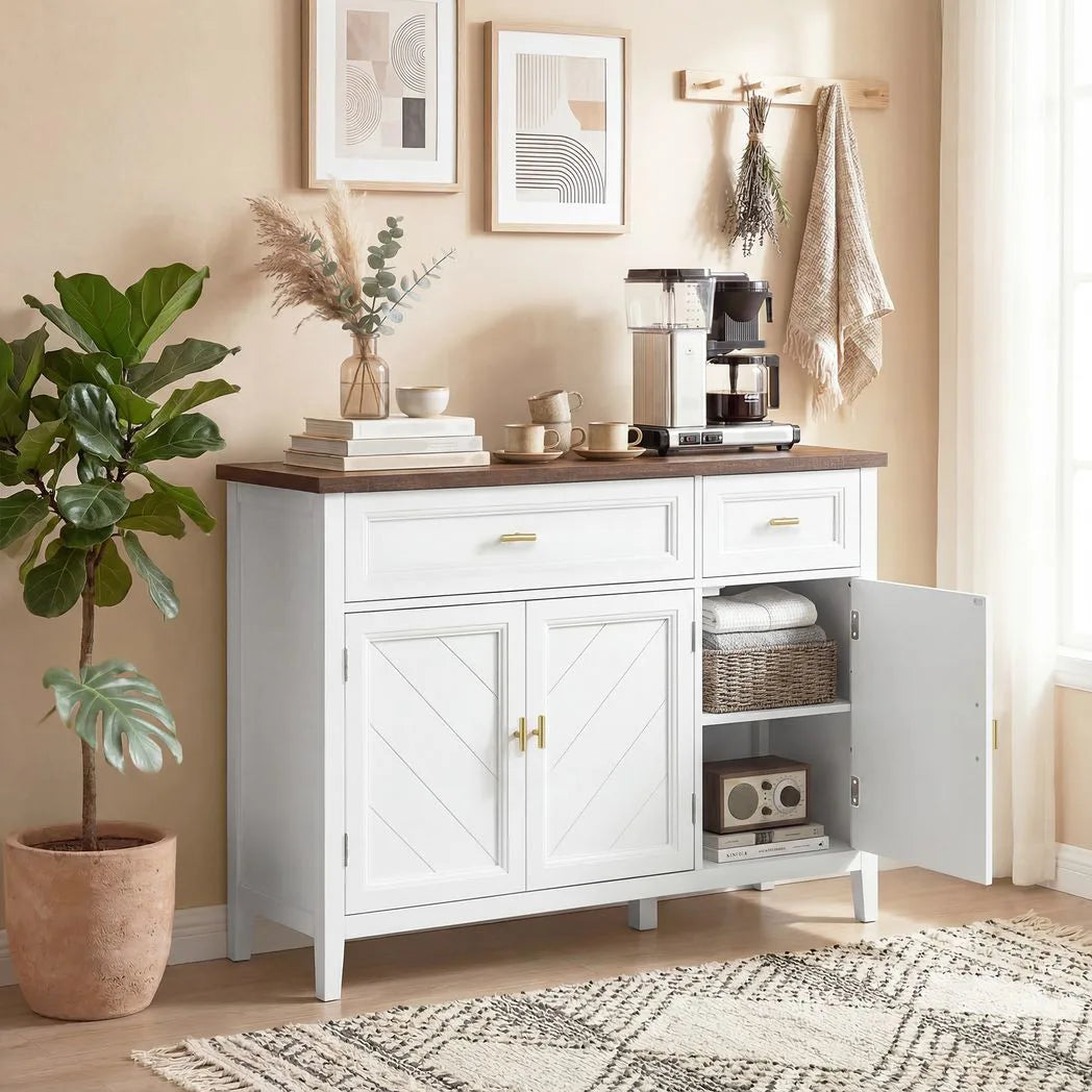 HOMCOM Modern Sideboard with 3 Doors, 2 Drawers and Adjustable Shelves – Buffet Storage Cabinet, White