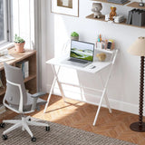 HOMCOM 81.5cm Folding Computer Desk with Monitor Shelf – Space-Saving Home Office Table, White