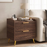 HOMCOM Two-Drawer Bedside Table with Gold-Tone Handles and Anti-Tipping Straps – Nightstand, Walnut Brown