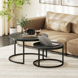 HOMCOM Set of 2 Round Nesting Coffee Tables with Wood-Effect Top & Steel Frame – Stacking Side Tables, Black
