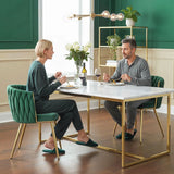 HOMCOM Set of 2 Velvet-Feel Dining Chairs with Knot Backrest and Golden Metal Legs, Dark Green