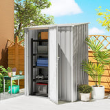Outsunny 5ft x 3ft Metal Garden Storage Shed with Sloped Roof and Hinged Door – Galvanised Steel, Aluminium Grey