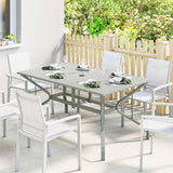 Outsunny Rectangular Garden Dining Table for 6 with Parasol Hole, Galvanised Steel, 150 x 90cm, Light Grey