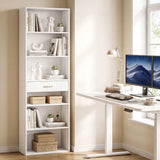 HOMCOM Narrow Tall Bookcase with Drawer and 6 Open Shelves, 182 cm Space-Saving Bookshelf, White