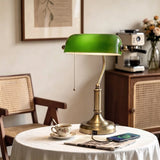 HOMCOM Banker's Desk Lamp with USB-A and Type-C Ports, Pull Rope Switch – Bronze-Tone Base, Green Shade