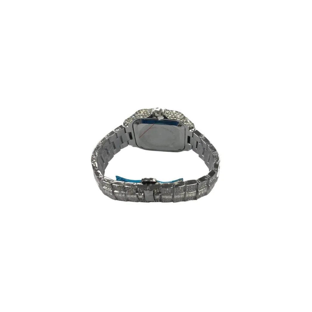 NY London Men's Bling Watch – Square Silver Dial, Silver Bracelet, Date Display