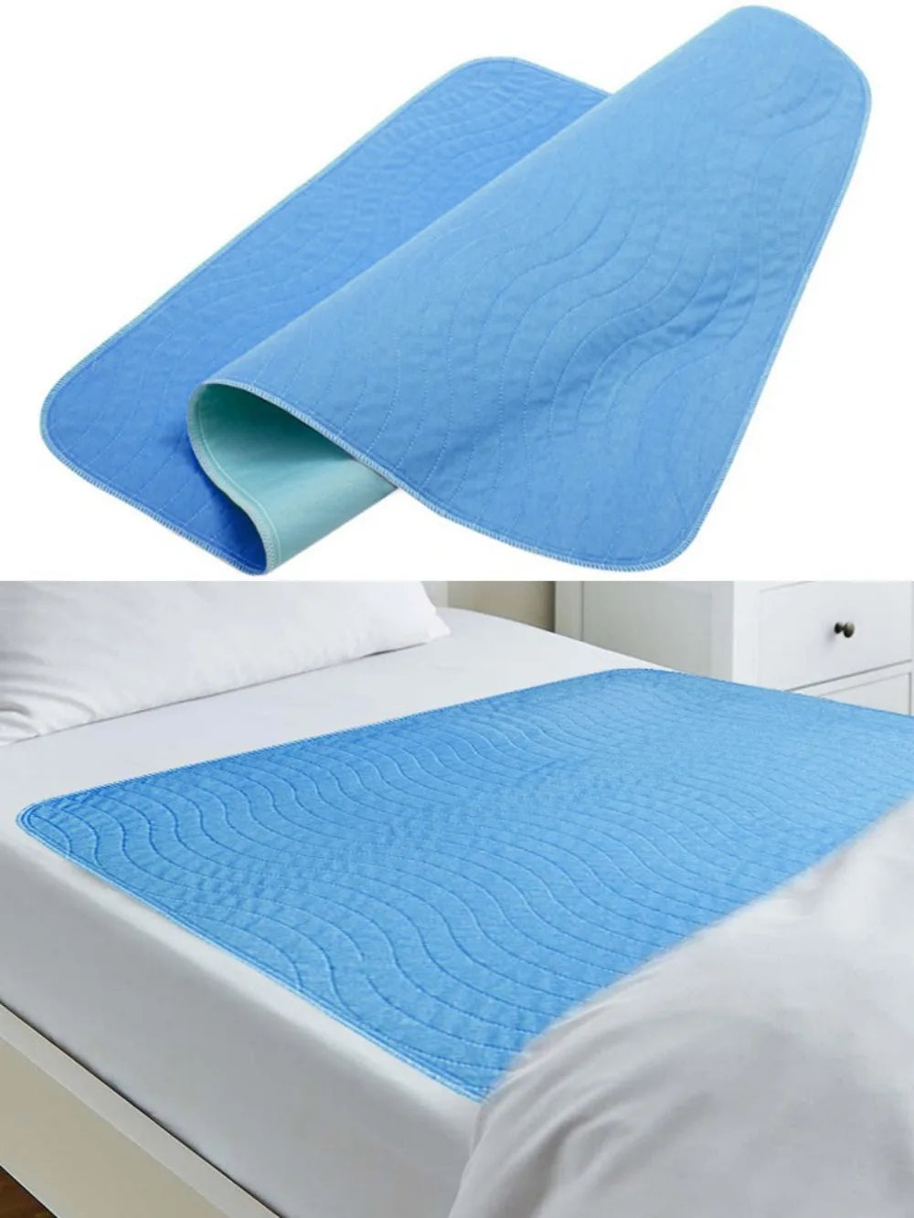 Washable Reusable Incontinence Bed Pad with High Absorbency, 87 x 92 cm – Quilted Bed Protector, Blue
