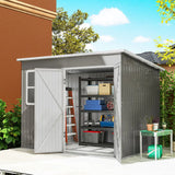 Outsunny 8.5 x 6ft Galvanised Steel Garden Shed with Foundation Kit, Window, Lockable Doors & Air Vents – Outdoor Storage, Light Grey