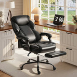 HOMCOM Reclining Office Chair with Footrest, Linkage Armrests and Casters – PU Leather Desk Chair, Black