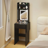 HOMCOM Small Vanity Desk with LED Mirror, Drop Leaf, Open Shelves and Drawer – Compact Dressing Table, Black