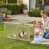 PawHut Wooden Folding Rabbit Hutch for 2–3 Rabbits with Built-In Handle – Outdoor Guinea Pig Run, Natural Wood