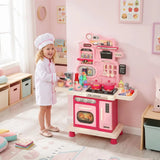 AIYAPLAY 33-Piece Play Kitchen with Lights, Sounds, Storage and Circulating Water Sink – Ages 3-6, Pink