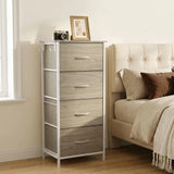 HOMCOM Tall Chest of Drawers with 4 Fabric Drawers, 4 Pockets & 2 Hooks – Steel Frame Storage, Natural Wood