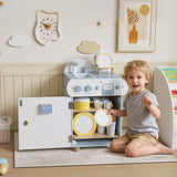 AIYAPLAY Wooden Dishwasher Playset with Faucet, Sink & 32 Accessories – Toy Kitchen Washing-Up Set