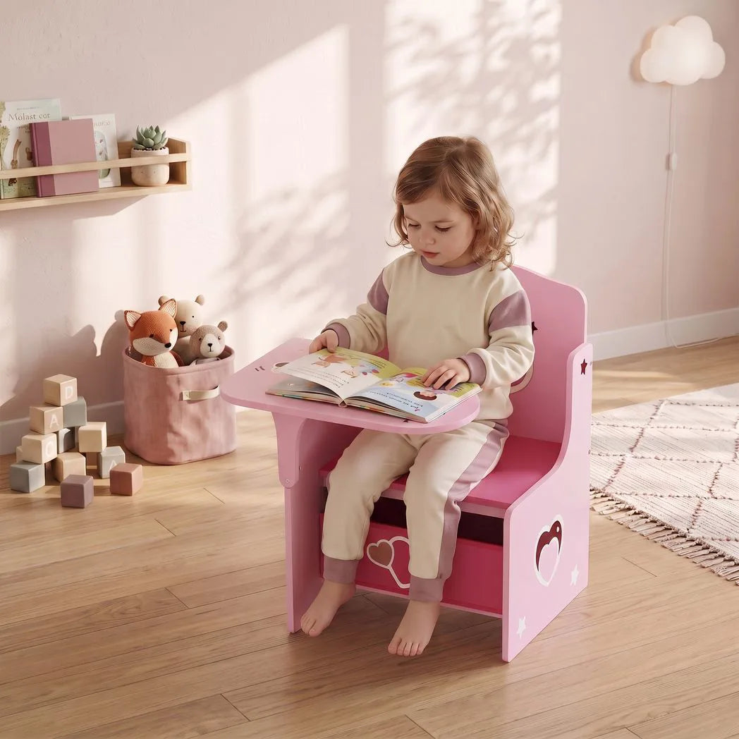 AIYAPLAY Kids Table and Chair Set with Storage Bin – Desk for Play, Reading and Painting, Ages 3–5, Pink