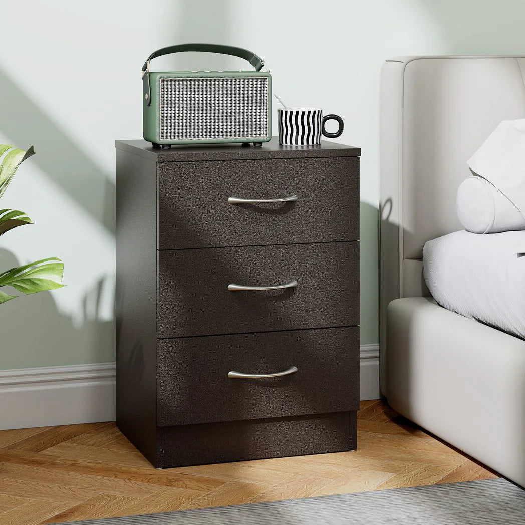 HOMCOM Three-Drawer Bedside Table with Wood-Effect Finish & Non-Slip Feet – Bedroom Nightstand, Black