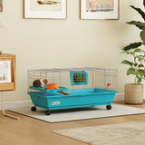 PawHut Small Animal Cage on Wheels with Water Bottle and Ramp – Rabbit and Guinea Pig Hutch, 89cm