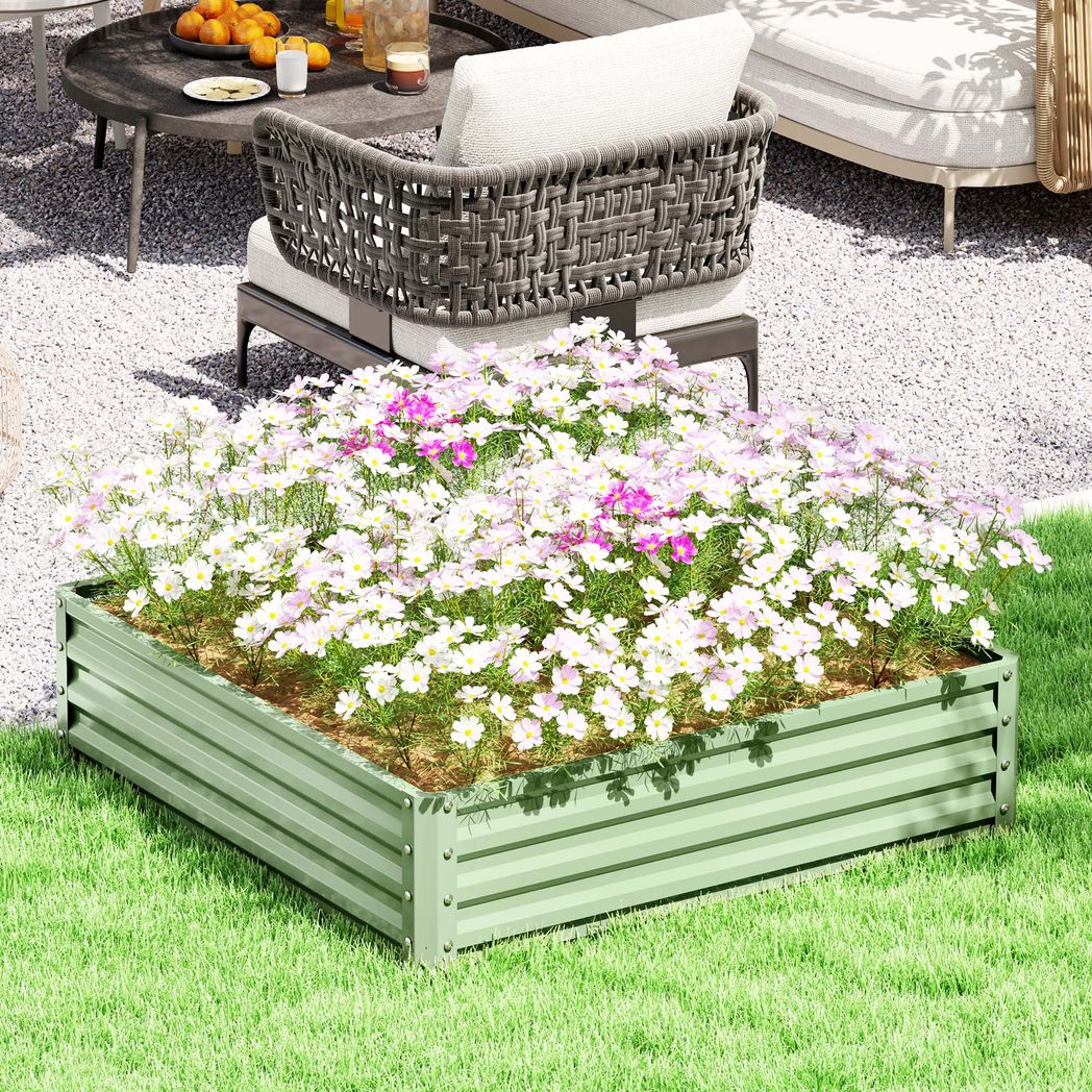 Outsunny Square Raised Garden Bed with Galvanised Steel Frame – 120 x 120 x 30cm Planter Box for Vegetables, Flowers and Herbs