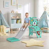 AIYAPLAY Baby Slide with Basketball Hoop, Ball & Inflator – 3 in 1 Indoor Slide for 18-36 Months, Blue