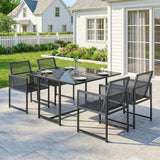 Outsunny 5 Piece Garden Dining Set for 4 with Glass-Top Table and Foldable Backrest Chairs – Outdoor Patio Cube Set, Dark Grey