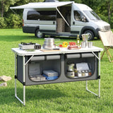Outsunny Folding Aluminium Camping Kitchen with Storage Cupboard and 120cm Tabletop – Outdoor BBQ Unit