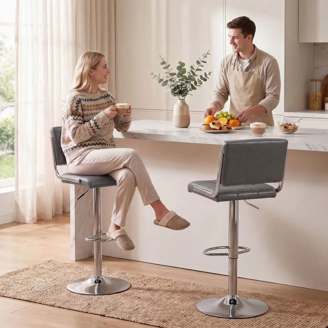 HOMCOM Set of 2 Swivel Bar Stools with Adjustable Height 62–83cm, PU Leather Seats and Backrest, Grey