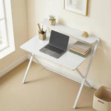 HOMCOM Compact Folding Desk with Storage Shelf – Space-Saving Home Office Computer Desk, White